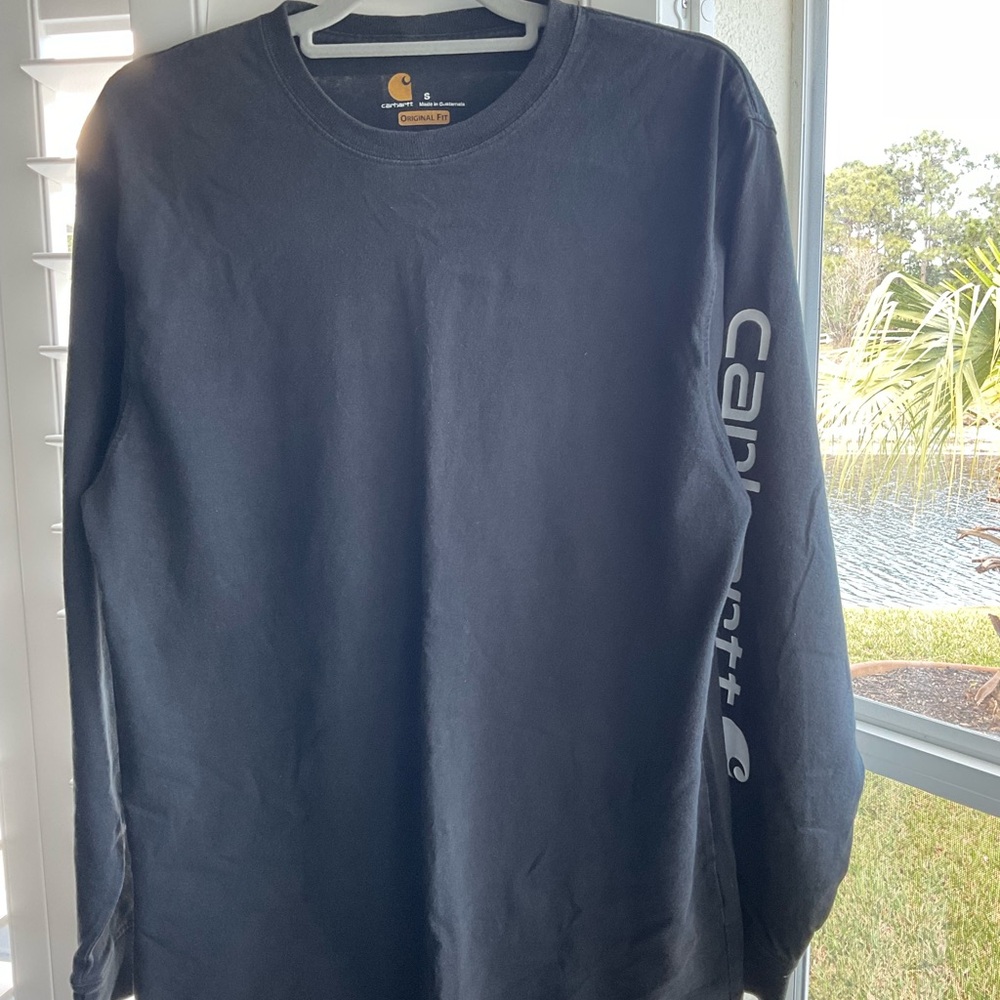 EUC Men’s Carhartt Dearborn Loose Long Sleeve Logo T-Shirt, Black, Small